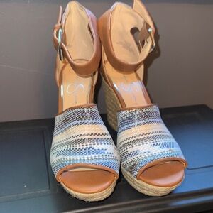 Brown and Blue Espadrille Shoes with Woven Straps